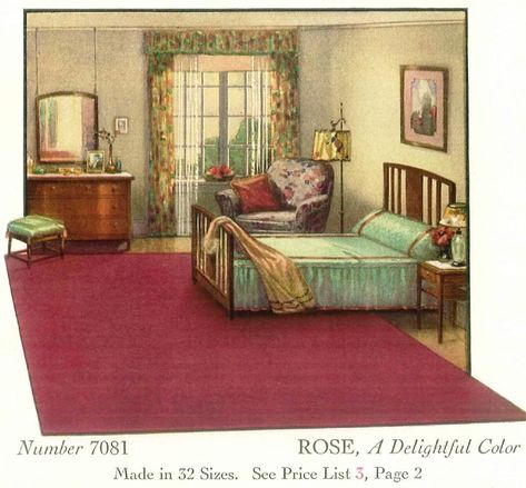 1930's bedroom - love the rug!!! 1930s Bedroom Ideas, 1930s Bedroom, 1930s Interior Design, 1930s Home Decor, 1930s House Interior, 1920s Home Decor, 1920s Interior, 1940s Home, Two Bedroom House