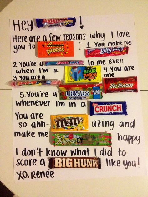 Valentines Day Gift Ideas PinWire: Valentines gram! | Valentine's Day | Valentines Valentine gifts Gifts 11 mins ago - DIY Valentines Gifts for Him | HubPages Valentines Day Sayings Valentines ... Easy DIY birthday gift idea made with candy bars Tic Tacs Hot Tamales and... Source:www.pinterest.com Results By RobinsPost Via Google Candy Posters, Candy Boards, Diy Valentines Gifts For Him, Homemade Birthday Gifts, Candy Card, Candy Board, Candy Grams, Candy Poster, Handmade Gifts For Boyfriend