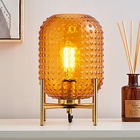 Table Lamps - Bedside Lamps & Desk Lamps | Dunelm | Page 4 Retro Bedside Lamp, Amber Table Lamp, Amber Glass Lamp, Amber Lamp, Terracotta Bedroom, 1960s Interior, Pinterest Predicts, Pinterest Uk, Plug In Wall Lights