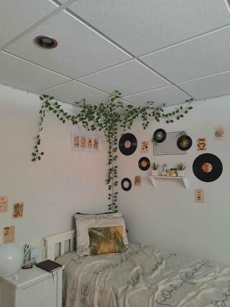 aesthetic roomroom decorivyvinylspostersvibesearth themedplantsbutterflymushrooms Bedroom Boho Decor, University Accommodation, Dorm Room Lights, Room Hacks, Chic Bedroom Decor, Student Housing, Teen Room Decor, Redecorate Bedroom, Teen Bedroom Decor