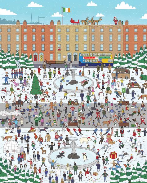 Christmas Search And Find, Search And Find Illustration, Where's Waldo Pictures, Crowd Illustration, Find Waldo, Find Illustration, Where's Wally, Where's Waldo, Cat Drawing Tutorial