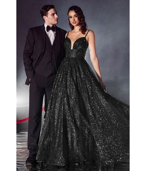 Black Glitter Sleeveless Ball Gown - Unique Vintage - Womens, DRESSES, PROM AND SPECIAL OCCASION Shimmering Gown, Beautiful Ball Gowns, Gorgeous Lady, Neck Corset, Debutante Ball, Glitter Ball, Tulle Balls, Cinderella Divine, Shimmer Dress