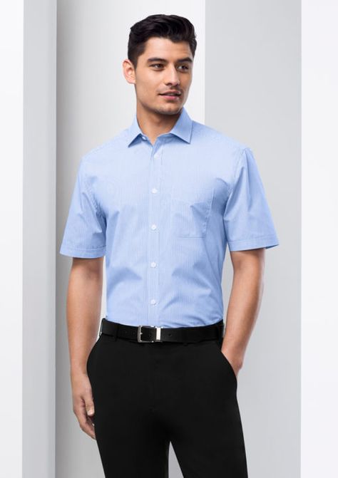 Business Casual Attire For Men, Mens Office Wear, Corporate Uniforms, Mens Office, Corporate Wear, Fit Men, Mens Short Sleeve Shirt, Business Shirts, Striped Fabrics