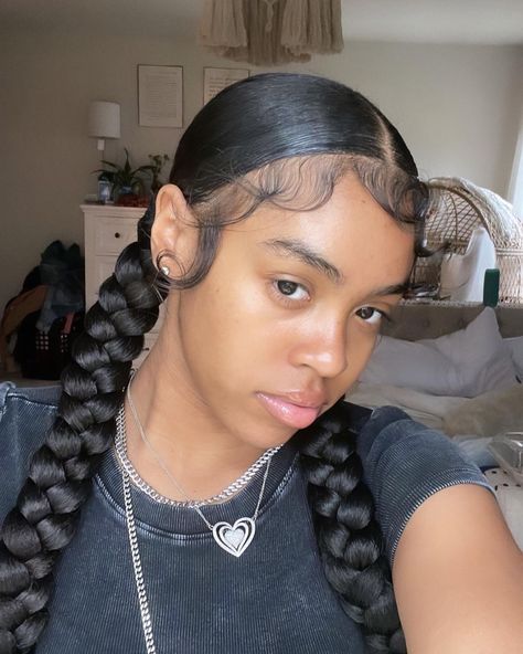 Hairstyles For Black Women Braided Ponytail, Black Hairstyles Two Braids, Simple 2 Braids Hairstyles, Two Ponytail Natural Hair, Two Large Braids Black Women, To Braided Ponytails, Braided Pig Tails Hairstyles Women Black, Cute Easy Hairstyles Braids Black, Two Braided Ponytails With Weave