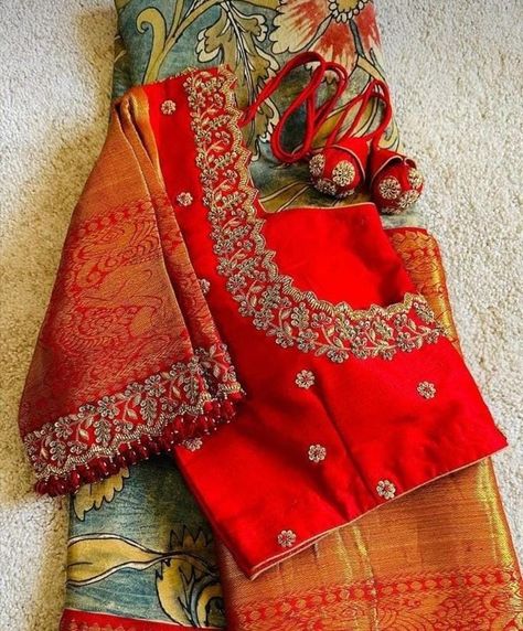 Red Saree Blouse Design, Traditional Blouse Designs Weddings, Blouse Designs For Bride, Gold Blouse Designs, Red Blouse Design, Basic Blouse Designs, Latest Blouse Neck Designs, Blue Blouse Designs, Silk Saree Blouse Designs Patterns