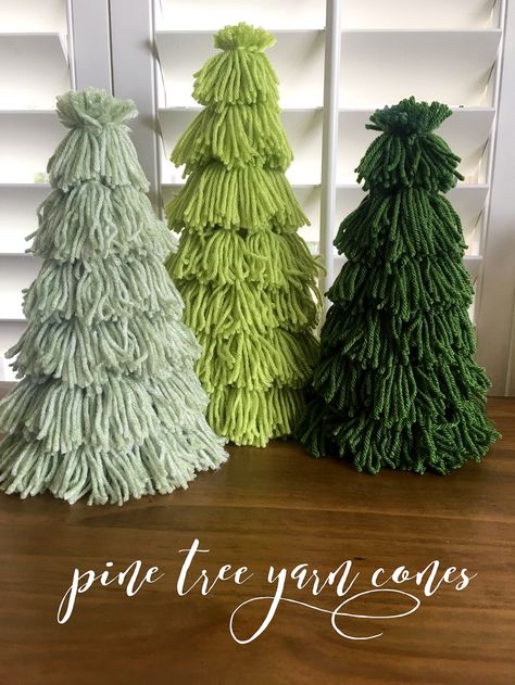 Make these beautiful yarn tassel trees. Learn how from Craft Warehouse. Yarn Styrofoam Tree, Yarn Holiday Crafts, How To Make Tassel Christmas Tree, Loop Yarn Christmas Tree, Yarn Wrapped Trees, Yarn Christmas Trees Diy, Yarn Xmas Tree, Yarn Ornaments Diy, Yarn Christmas Crafts