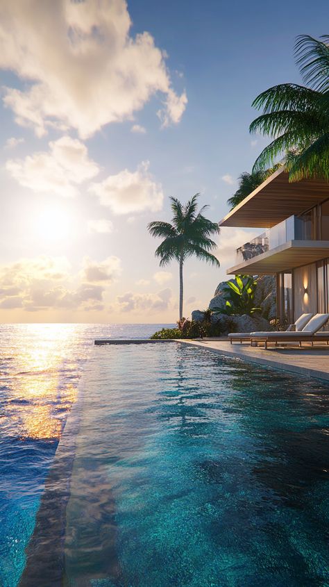 Exotic Island Villa Infinity Pool Ocean Views Pool With Led Lights, Dream Location, Exotic Homes, Island Homes, Island Villa, Pool Lights, Luxury Pool, Pool Furniture, Island Living