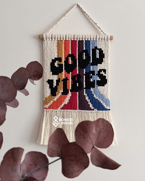 Good vibes only 🤠✌🏻 Handwoven Macrame Pixel Art Customize your own tapestry ♥️ Discover the art of Bohemmana! Join me on this creative journey and let’s share the beauty and originality of art.. Thank you and appreciate you following my page! 🫶 . . . . . . . . #fiberart #pixelart #pixelmacrame #macrametapestry #macramewallhanging #bohowallhanging #bohointeriors #macrameinterior #bohovibes #goodvibes #goodvibesonly Macrame Pixel Art Pattern, Pixel Macrame Pattern, Pixel Art Macrame, Macrame Pixel Art, Pixel Macrame, Macrame Interior, Macrame Tapestry, Boho Interiors, Macrame Patterns Tutorials