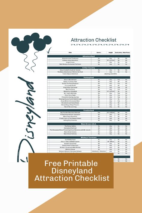 Disneyland Map Printable, Disneyland Planner Printables Free, Disneyland Paris Checklist, Disneyland Planning Printables, Disneyland Planning Printables Free, Disneyland Ride Height Requirements, Disneyland Ride Checklist, Disneyland Planning 2024, Disneyland Rides List