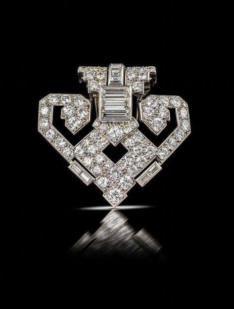 Cartier | An Art Deco diamond brooch, circa 1930 Cartier Art Deco, Art Deco Diamond Brooch, Jewel Drawing, Art Deco Jewelry Vintage, Cartier Gold, Art Jewelry Design, Jewellery Design Sketches, Van Cleef And Arpels, Baguette Diamonds