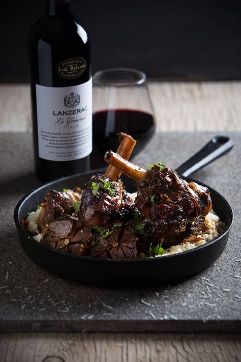 Sophisticated Food, Pomegranate Sauce, Lamb Shanks, Pub Food, Wine Food Pairing, Food Photography Styling, African Food, Wine And Dine, Fine Food