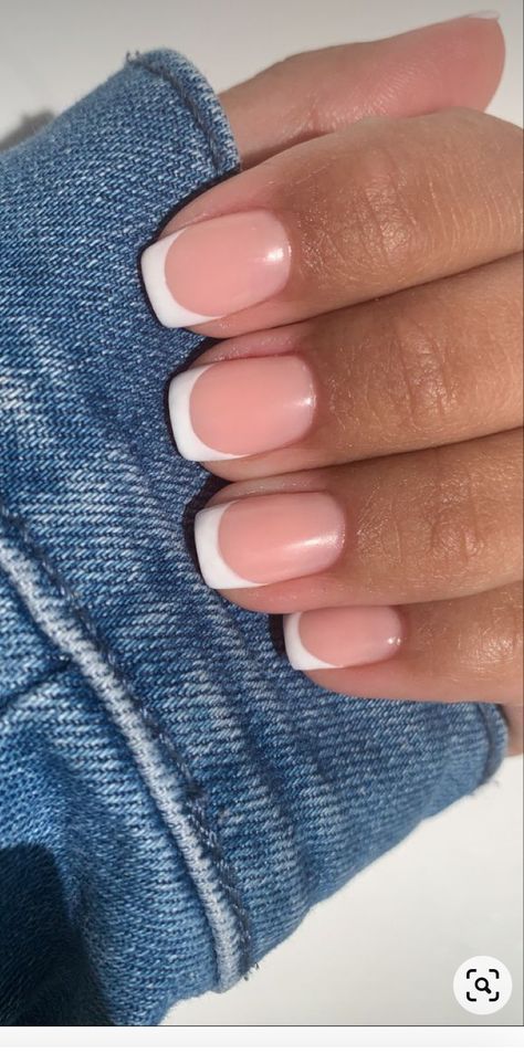 Bright White French Tip Nails, Spring White French Tip Nails, Shellac Nails Summer French Tip, Blended French Tip Nails Short, French Manicure Nails Squoval, White Tips Nails Short, White French Tip Nails Natural, Short Acyrilics Nails French Tip, Short Acrylic Nails French Tip White