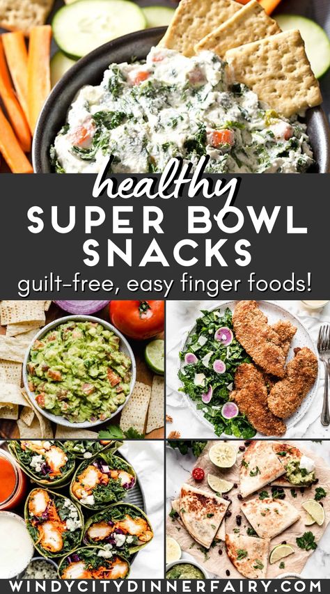 Healthy Super Bowl recipes right here! No matter which team you’re cheering for in the Super Bowl this year, you’ll need snacks. But indulging in your favorite finger foods doesn’t have to mean cheating on your New Year’s diet! This round-up of my favorite healthy Super Bowl appetizers and snacks will keep you satisfied until the final seconds on the big game clock! #superbowlappetizers #footballfood Super Bowl Foods Healthy, Healthier Super Bowl Snacks, Healthy Superbowl Snacks Clean Eating Super Bowl Recipes, High Protein Super Bowl Snacks, Super Bowl Party Food Healthy, Healthy Superbowl Food, Super Bowl Salad, Weight Watchers Super Bowl Recipes, Gluten Free Super Bowl Food