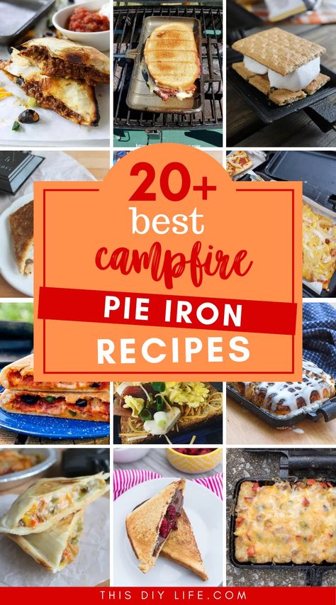 You really have to try campfire pie iron recipes for your next camping trip or backyard cookout! Pudgie pie recipes (as they're also known) are our family's absolute favourite ways to cook over a fire. If you've never tried cooking with these cast iron tools of fun, then this collection of some of the very best pie iron recipes is a great place to start. We've included the best pudgie pie recipes here: pie iron recipes for breakfast, pie iron recipes with tortillas, pie iron recipes with bread, Recipes With Tortillas, Pudgie Pie, Mountain Pie Recipes, Pudgy Pie Recipes, Recipes With Bread, Hobo Pies, Campfire Pies, Pudgy Pie, Mountain Pies