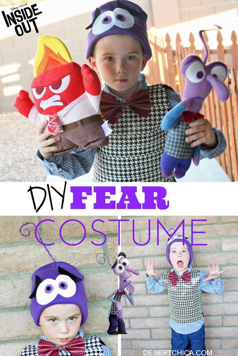 Fear Inside Out Costume Bing Bong Costume, Chica Costume, Easy Disney Costumes, Pixar Costume, Fear Inside Out Costume, Disney Costumes For Kids, Inside Out Costume, Fear Inside Out, Diy Couples Costumes