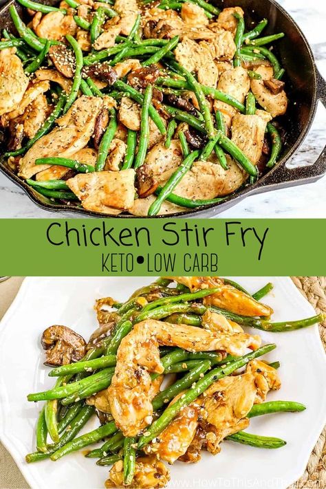 Keto Green Bean Chicken Stir Fry Recipe - Kid Friendly Low Carb Meal #greenbean #chicken #stirfry #chickenfoodrecipes #chickendinnerideas #keto #ketosis #lowcarb #lowcarbrecipes #lowcarbdiet #stirfryrecipes #easyketo #easylowcarb Green Bean Chicken Stir Fry, Green Bean Chicken, Chicken Stir Fry Recipe, Keto Green, Plats Healthy, Fry Chicken, Low Carb Low Fat Recipes, Stir Fry Recipes Chicken, Breakfast Low Carb