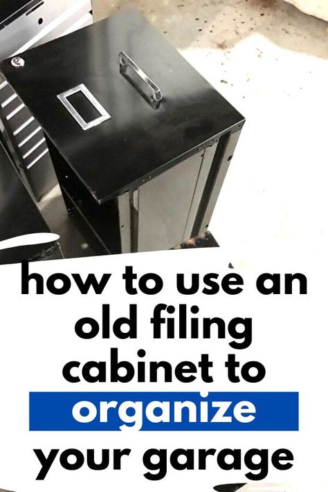 Metal Filing Cabinet Repurpose, Repurposing Filing Cabinets, Repurposed Filing Cabinet Ideas, File Cabinet Upcycle Repurpose, Filing Cabinet Garage Storage, File Cabinet Tool Storage, Repurposed File Cabinet Ideas Metal, Filing Cabinets Ideas, Filing Cabinet Drawers Upcycle