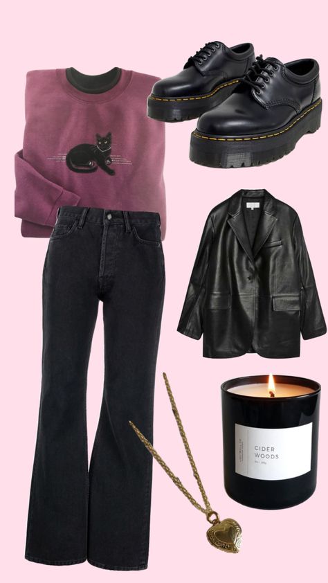 Purple Inspired Outfits, Purple 90s Outfit, Cat Outfit Aesthetic, Lana Del Ray Inspired Outfits, Dark Purple Shirt Outfit, Dark Purple Outfit Aesthetic, Purple Fall Outfit, Purple Outfit Ideas Casual, Cat Inspired Outfits