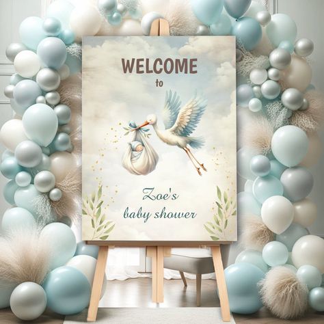 Stork Baby Shower Ideas, Stork Baby Shower Theme, Baby Shower For Boys, Swan Baby Shower, Delivery Boy, Stork Baby Showers, Baby Stork, Newborn Art, Boy Vintage