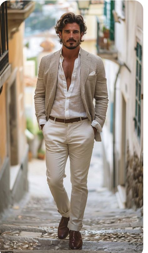 Men's Streetstyle, Italian Mens Fashion, Cocktail Attire Men, Classy Outfits Men, Wedding Outfit Men, Mens Fashion Blazer, Gents Fashion, Suits Men, Beige Pants