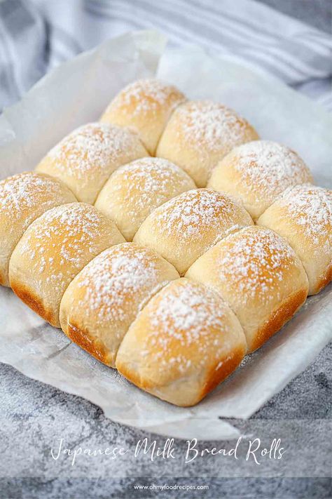 Japanese Milk Bread Rolls (Hokkaido/Snow Bread)- Oh My Food Recipes International Breads, Japanese Milk Bread Recipe, Japanese Baking, Milk Bread Rolls, Light Bread, Holiday Bakes, Hokkaido Milk Bread, Japanese Milk Bread, Milk Bread Recipe