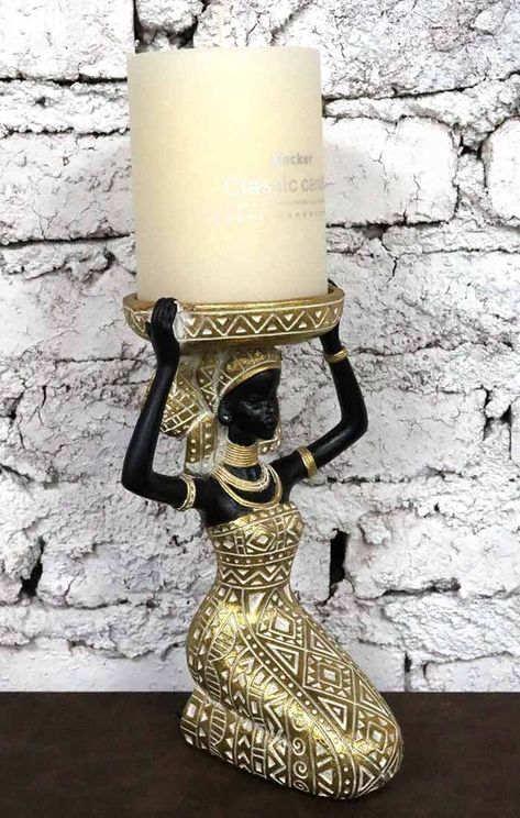 African Room Decor Ideas, Australian Apartment, Candle Holders Decor Ideas, Africa Home Decor, African Bathroom, Candle Stands Decor, African Room, African Figurines, African Art Projects