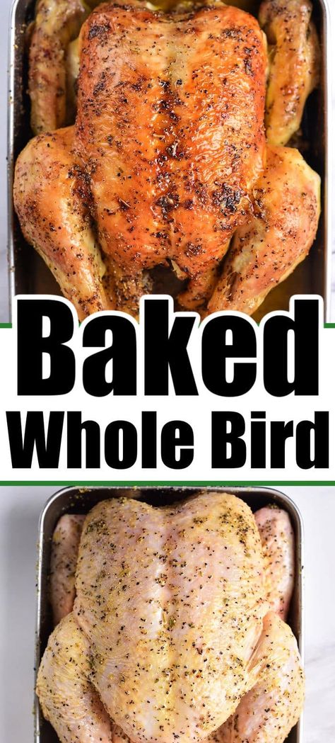 How long to bake a whole chicken at 350 so it's juicy and tender with crispy skin on the outside! Roasted whole chicken is a healthy meal. 5lb Chicken In Oven, Oven Baked Full Chicken, Best Whole Roasted Chicken, Easy Whole Roasted Chicken, Roasted Chicken For A Crowd, Baking A Chicken Whole In The Oven, How To Make A Whole Chicken, Whole Chicken Rotisserie Recipes, Whole Bird Chicken Recipes