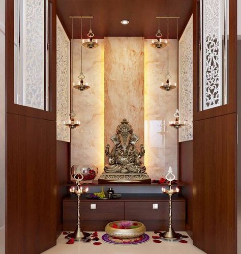 Pooja Room Ideas Indian, Temple Room, Pooja Door Design, Kampar, Luxury Exterior, Mandir Design, Temple Design For Home, Indian Home Interior, Pooja Room Door Design