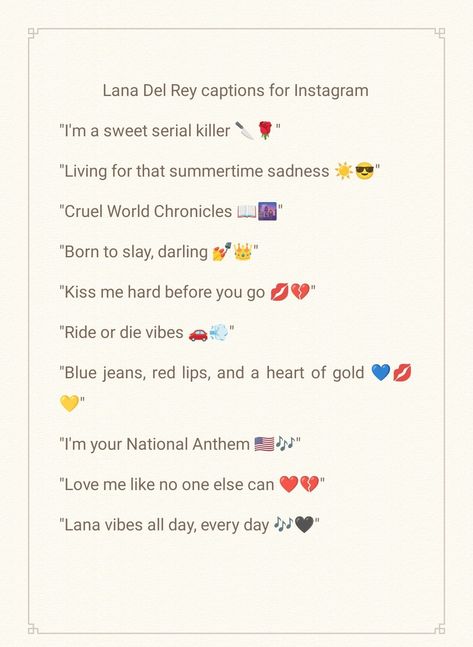 Lana Del Rey Captions Instagram, Lana Del Rey Captions, Clever Captions, Clever Captions For Instagram, Bff Drawings, Ig Captions, Birthday Captions, Love Me Like, National Anthem