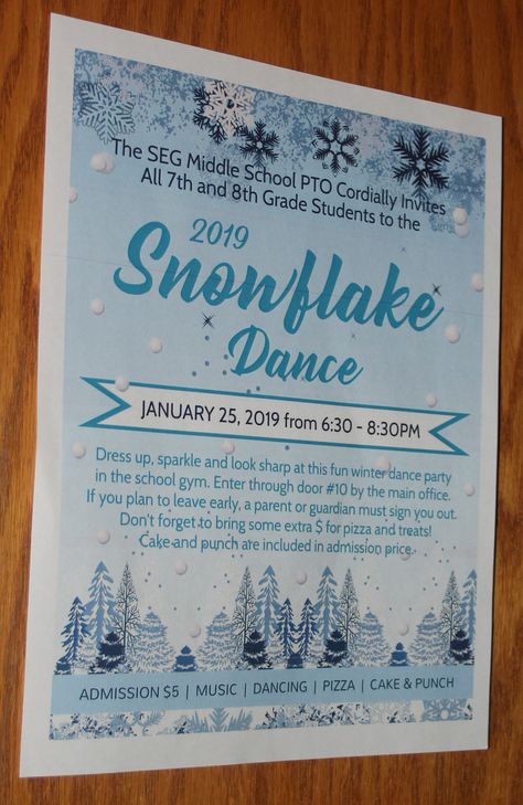 Snowflake dance invitation Winter Ball Games, Winter Formal Invitation Ideas, Elementary School Winter Dance, Winter Themed Dance Ideas, Middle School Dance Activities, Winter Dance Themes Ideas, Snowball School Dance, Winter Dance Decorations School, Winter Dance Ideas School