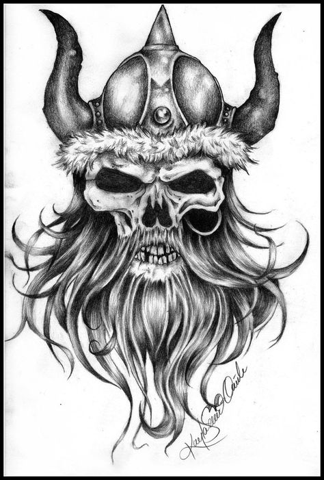 Viking skull design Viking Tattoo Meaning, Viking Skull Tattoo, Viking Skull Art, Viking Drawings, Viking Warrior Tattoos, Skull Tattoo Designs, Evil Skull Tattoo, Vikings Tattoo, Viking Skull