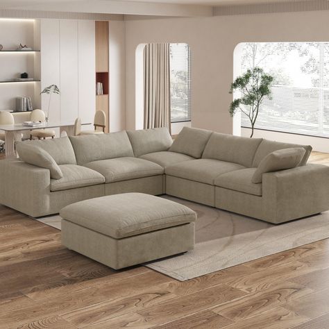 Large Down Filled Corner Sectional Sofa Couch with Ottoman for Living Room Set - Bed Bath & Beyond - 39554081 Cloud House, Small Corner Sofa, Corner Chairs, Couch With Ottoman, Corner Sectional Sofa, Living Room Corner, Living Room Partition, Living Room Partition Design, Room Partition Designs