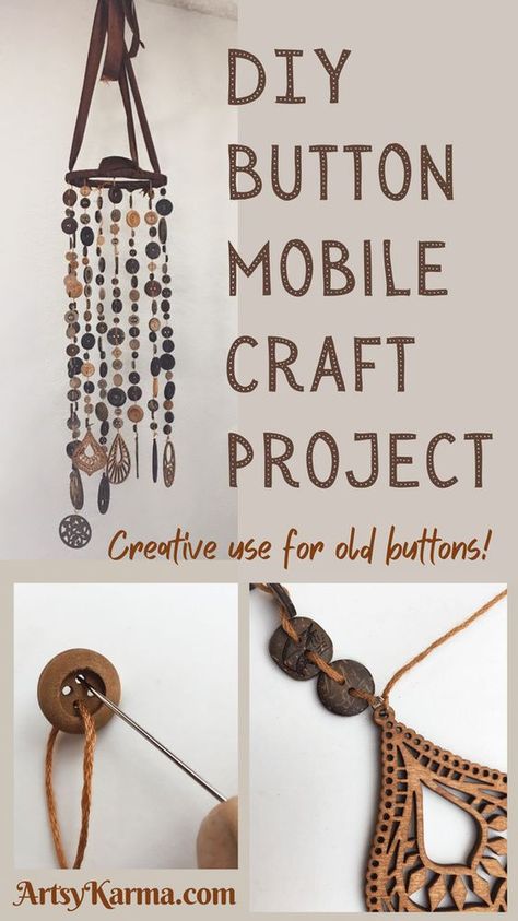 Diy button mobile craft project Button Flowers Diy, Button Garland Diy, Button Crafts Christmas, Buttons Crafts Ideas, Button Crafts To Sell, Button Crafts For Adults, Button Mobile, Vintage Buttons Crafts, Button Art Projects