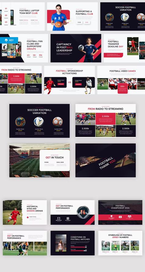 Soccer & Football Sports Keynote Presentation Template - Total Slides: 22 Slides Sports Presentation Design, Slides Design Presentation, Soccer Moodboard, Football Proposal, Football Presentation, Sports Presentation, Presentation Deck, Slide Deck, Marketing Presentation