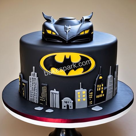 Batman Cakes That Will Make Your Party Legendary - BakeSpark Batman Cake, Batman Birthday Party, Batman Party, Superhero Cake, Batman Birthday, Tiered Cake, Novelty Cakes, Cakes For Boys, Birthday Cake Kids