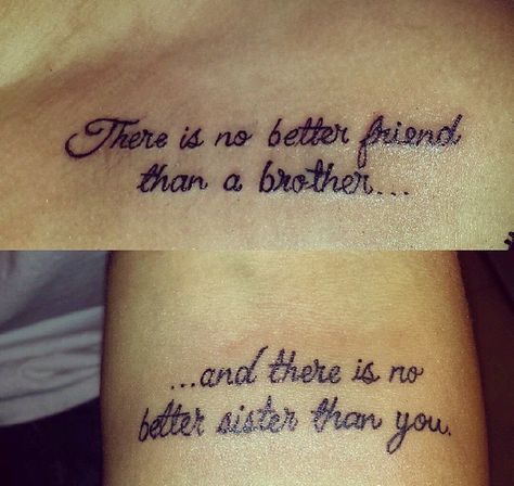 @antiqdish  ... I would never do this with my brothers because they're weird and I don't always like them but I can totally see you and Brian doing something like this. :) Zwilling Tattoo, Matching Tattoos For Siblings, Family Quotes Tattoos, Twin Tattoos, Brother Sister Tattoo, Brother Tattoos, Matching Sister Tattoos, Sister Tattoo, Sibling Tattoos