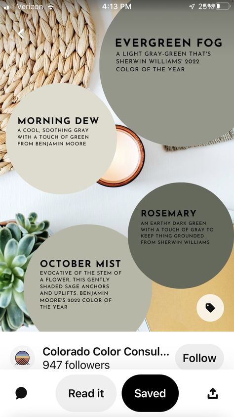 October Mist Exterior House, Farmhouse Green Color Palette, Rosemary Green Color Palette, Revere Pewter And Green Color Scheme, Olive Drab Color Scheme, Green And Cream Paint Scheme, Whole House Paint Scheme Green, Evergreen Fog Accent Colors, Sw Rosemary Color Palette