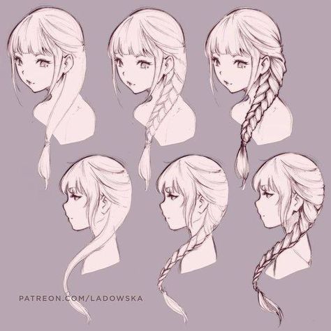 Anime Braids, How To Draw Braids, Anime Hairstyles, 얼굴 드로잉, Drawing Hair, Hair Sketch, 얼굴 그리기, Art Manga, Braid Hair