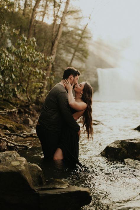 River Couple Photoshoot, Creek Session, Creek Engagement Photos, When You're In Love, Fall Creek Falls, Waterfall Engagement, Couples Pics, Outdoorsy Couple, Fall Engagement Pictures