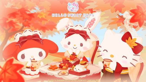 Sanrio Fall Desktop Wallpaper, Sanrio November Wallpaper, Sanrio Fall Wallpaper Laptop, Sanrio Christmas Wallpaper Laptop, Christmas Sanrio Wallpaper Desktop, Autumn Pink Wallpaper, Fall Sanrio, Sanrio Fall, Sanrio Autumn