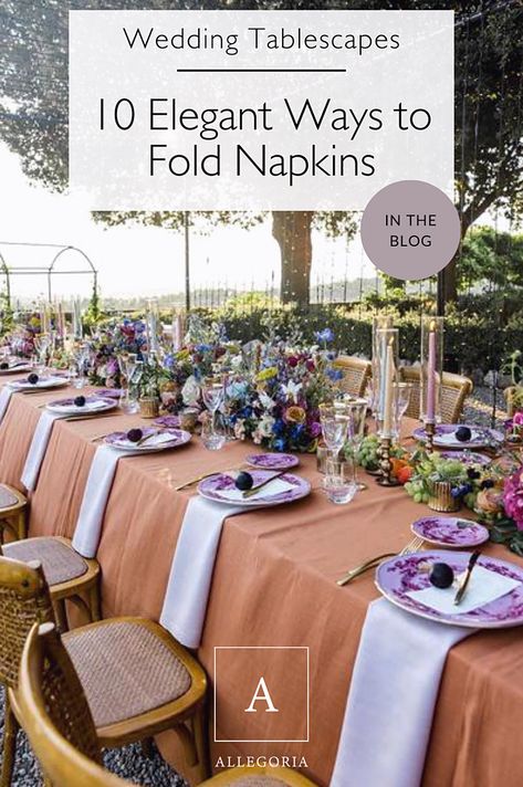 Discover 10 elegant napkin folding techniques that elevate your wedding reception decorations and table settings. Our guide offers step-by-step instructions to craft stunning wedding tablescapes. Visit the blog for more insights. Elegant Napkin Folding, Simple Wedding Tablescapes, Ways To Fold Napkins, Wedding Napkin Folding, Ribbon Wedding Decorations, Tablescapes Wedding, Brunch Table Setting, Table Setting Wedding, Simple Table Decorations