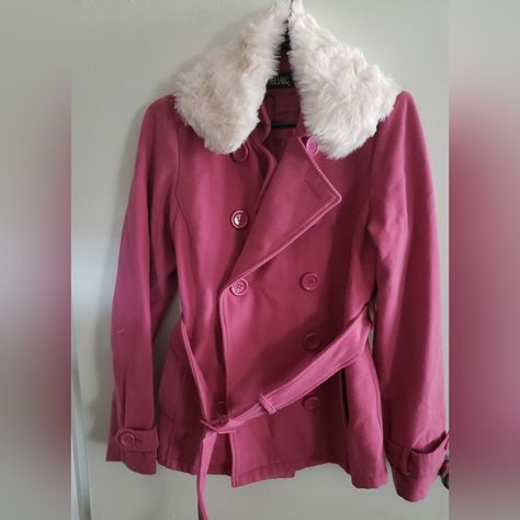 Made In Japan Peacoat. Removable Fur Collar. Never Used. Pink Peacoat, Source Unknown, Fur Collar, Fur Collars, Made In Japan, Hot Pink, Jackets & Coats, Japan, Collar