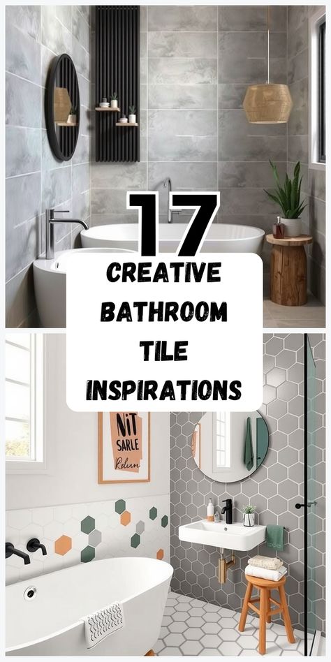 These 17 bathroom tile inspirations offer style and versatility to fit any decor. Make your bathroom feel new and inviting! (Pin this for later!) 3d Tiles Bathroom, Bathroom Floor Tile Patterns, Bathroom Tiles Combination, Unique Bathroom Tiles, Hexagon Tile Bathroom, Beautiful Tile Bathroom, Future Decor, Tile Accent Wall, Patterned Bathroom Tiles