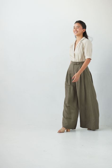 Katherine Pant in Linen Blend - Olive / 6 Linen High Waisted Pants Outfit, Linen Trousers Outfit, Wide Linen Pants, Loose Pants Outfit, Ethnic Clothes, High Waisted Pants Outfit, Linen Wide Leg Pants, Organic Fashion, Comfort Fashion