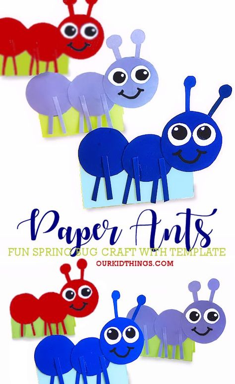 Easy Paper Ant Craft with Free Printable Template #spring #antcraft #bugcraft #papercraft #freetemplate #kidscraft #kidcrafts Insects Art For Toddlers, Walking Ant Craft, Ants Bulletin Board Ideas, Ant Art And Craft, Spring Bugs Preschool Crafts, Ants Art And Craft, Bug Projects For Toddlers, Ant Craft For Kids, A Is For Ant Craft