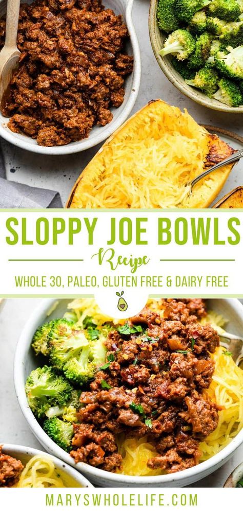 Gluten Free Sloppy Joes, Sloppy Joes Bowls, Healthy Sloppy Joes, Courge Spaghetti, Sloppy Joes Recipe, Sloppy Joe, Recipe 30, Paleo Whole 30, Meat Sauce