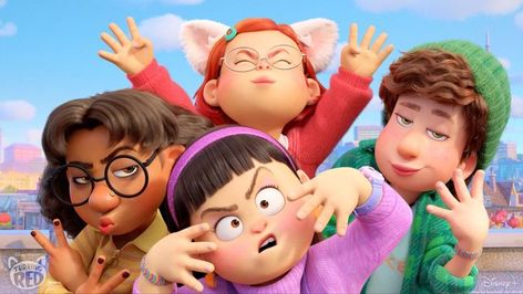 Mei 📍 , Miriam 👽 , Priya 💀 y Abby 🌸 Red Characters, Karakter Disney, Turning Red, Gif Lucu, Walt Disney Studios, Pixar Movies, Disney Studios, Red Wallpaper, Red Panda