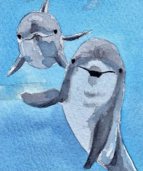 Dolphin Paintings, Sea Animals Drawing, Sea Creatures Drawing, Dolphin Drawing, Dolphin Painting, Coastal Watercolor, Sea Creatures Art, Animals Drawing, Dolphin Art