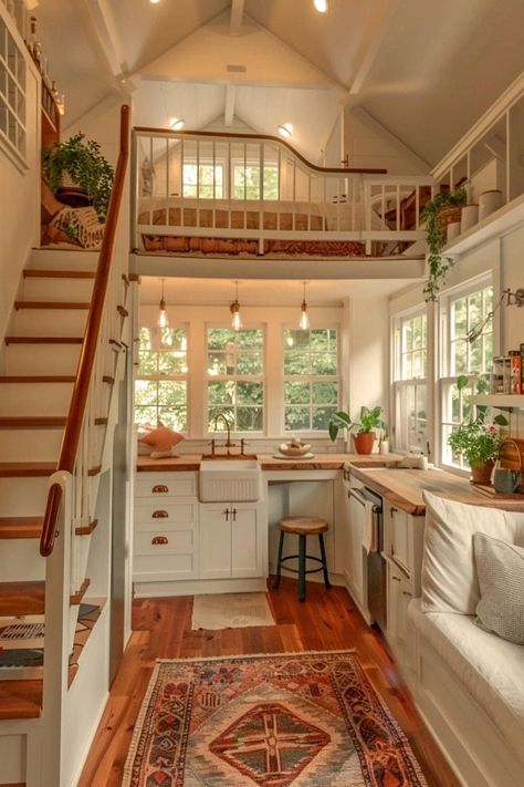 Tiny House Design Interior, Tiny House Cottage, Tiny House Bedroom, Small Cottage Homes, Small Tiny House, Tiny House Loft, Tiny House Inspiration, Mini Home, Mobil Home