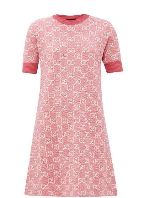 Gucci Dress, Jacquard Knit, Pink Mini Dresses, Cotton Skirt, Luxury Outfits, Day Dresses, Pink Dress, Knit Dress, Tshirt Dress